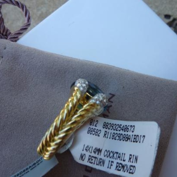 David Yurman Color Classics 18K Gold & Blue Topaz Ring with Diamond Accents NEW - Picture 8 of 15